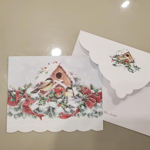Image of Poster Foundry Christmas Holiday Snowy Birdhouse Boxed Note Cards by Carol Wilson. 10 embossed 4x5 Die-Cut Notecards and Matching Envelopes in Decorative Gift Box with Magnetic Flap. NCPX2423