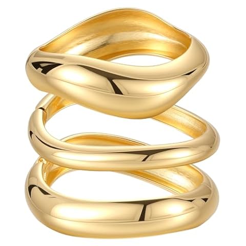 Emibele Gold Bangles for Women, 3PCS Irregular Chunky Gold Bracelet