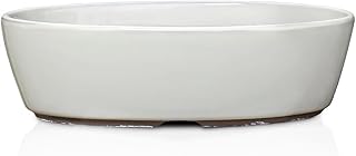 うめきち盆栽用品店 盆栽鉢 5.5号 小判切立盛 白色 クリーム釉 四日市萬古焼 陶器 浅型 雑木 松柏 小品 小さい 小型 約17センチ