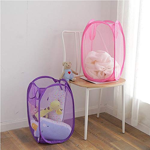Image of Qtopun Mesh Popup Laundry Hamper Foldable Laundry Basket Portable Dirty Clothes Basket Collapsible Dirty Clothes Hamper for Bedroom, Kids Room, College Dormitory and Travel (Pink)