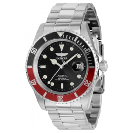 Invicta Pro Diver, Reloj automático para hombre de acero inoxidable, 43 mm, Plata / Rojo