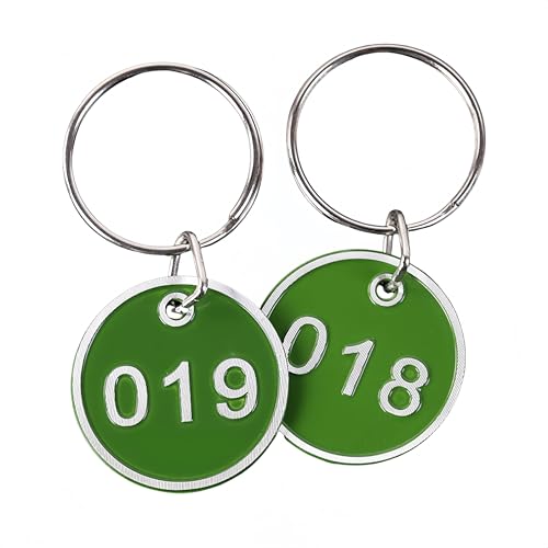 Changyeah 50 Piezas Etiquetas Numeradas 1-50, Llavero con Anilla de Metal, Número de Identificación para Escuela, Dormitorio, Casa, Llaves (Verde)