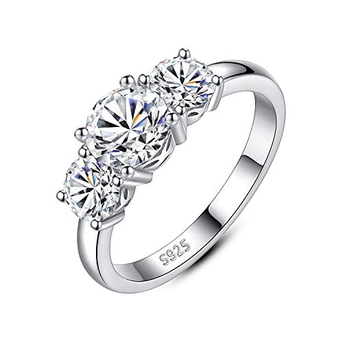 YODEWA 3 Stone Moissanite Engagement Rings 925 Sterling Silver 2ct D Color VVS Lab Created Diamond Round Cut Sparkling Wedding Band for Women Size 4-1