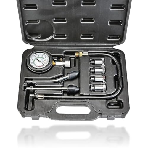 Engine Compression Tester Kit – PMD Products, Small Engine Diagnostics with 10MM, 12MM, 14MM, 18MM Spark Plug Adapters, Dual-Scale 0-300 PSI Gauge for Motorcycles, Cars, and More