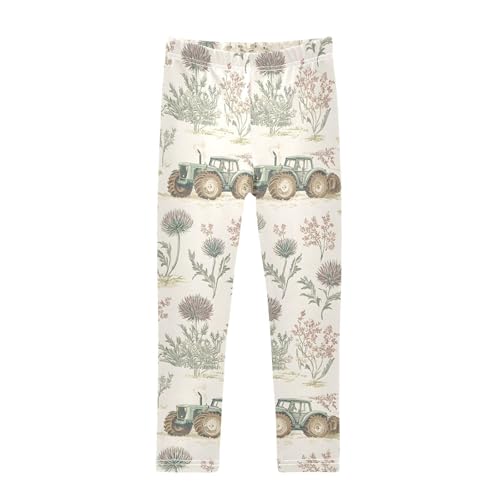 ALAZA Girls' Leggings Children's Yoga Pants Skinny Printed Dance Truck Highland Cow Flower Comfortable 4T
