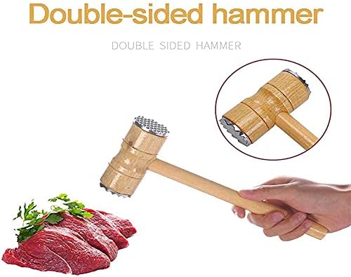 Professional Meat Tenderizer Needle Stainless Steel Round Shape Meat Tenderizer with 48 Blades Kitchen Tools Cooking Tools (1 x Wooden Hammer Meat Tenderizer)