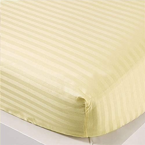 Lasin Bedding Luxury Super Soft 100% Cotton, Stripe, Fitted Sheet, Queen 60" x 80", 12" Drop, Ivory