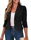Traleubie Black Cropped Blazer Lapel Collar 3/4 Sleeve Business Work Casual Suit Jackets for Women M