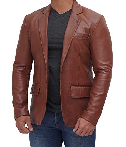 Image of Decrum Mens Leather Blazer - Real Lambskin Stylish Casual Leather Blazer Jackets for Men