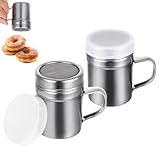 Puderzuckerstreuer, 2 Stück Klein Zuckerstreuer, Silber Barista Zubehör für Puderzucker/Kakaopulver, Edelstahl Staubzuckerstreuer, Kakaostreuer für Cappuccino, Mehlstreuer mit Deckel