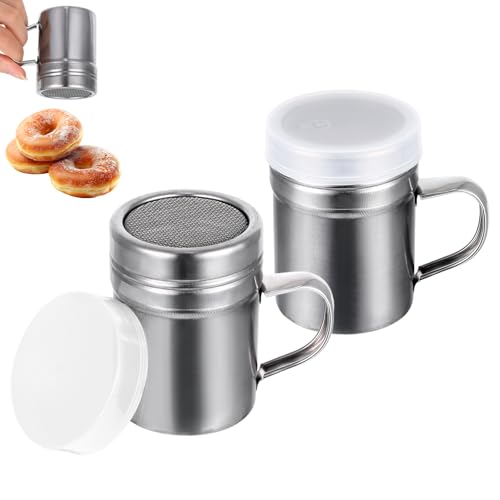 Zuccheriera a velo, 2 pezzi spandicuccheriere in argento, accessori barista per zucchero a velo, cacao in acciaio inox, spargicacao per cappuccino e farina con coperchio