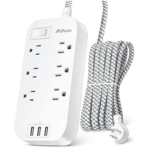 Power Strip - 10 FT Long Flat Plug Extension Cord, 6 Outlets 3 USB Ports Outlet Extender with Overload Protection, Wall Mount, Desktop Charging Station for Home, Office and Dorm Essential Cover