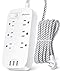 Power Strip - 10 FT Long Flat Plug Extension Cord, 6 Outlets 3 USB Ports Outlet Extender with Overload Protection, Wall Mount, Desktop Charging Station for Home, Office and Dorm Essential