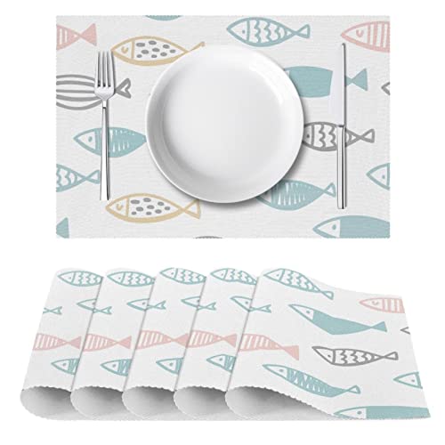 Set de table en forme de poisson blanc résistant chaleur nappe lavable - 3