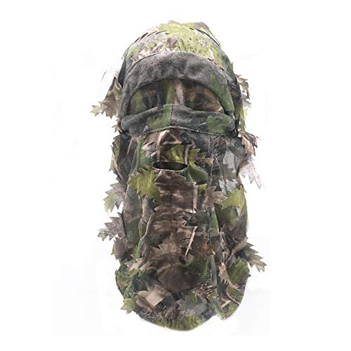 Ghillie Camouflage Leafy Hat 3D Full Face Mask Headwear Turkey Camo Hunter Hunting Accessories (Green Woodland Forest) #TOP3