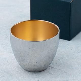 Made in Japan Sake Cup – Double Wall Stainless Steel Gusuri 2.4oz – 24K Gold-Plated Interior – Hammered Silver – Gift Box – Traditional Japanese Drinkware for Whiskey, Shochu, Spirits