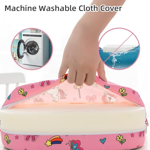 Eiury Toddler Booster Seat for Dining Table, Portable Kids Booster Seat with Safety Buckles Portable Increasing Booster Cushion with Non-Slip Bottom (Pink Unicorn)
