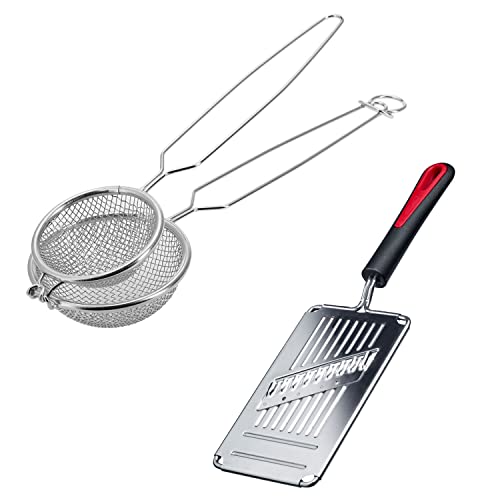 Westmark 1 Cuillère à Nid de friture, ø 10 cm + Râpe Grille et Ondulée "Gallant", Acier inoxydable/plastique, Argenté/Noir/Rouge, 124322E6