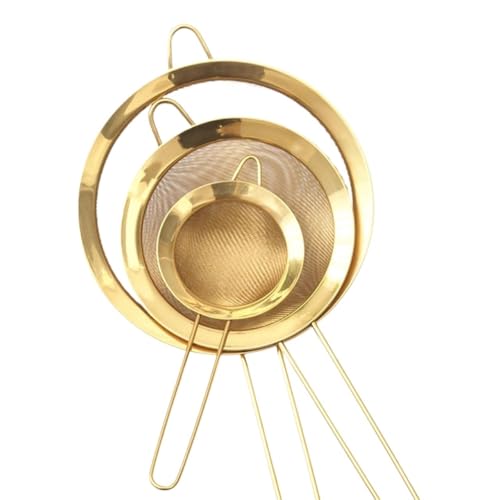 Image of Stainless Steel mesh,mesh,Mesh Strainers Stainless Steel Fine Mesh Oil Strainer Golden Flour Sifter Sieve Colanders Flour Coffee Mesh Filter Baking Tools Kitchen Bakware Food Strainer(Gold 10 CM)