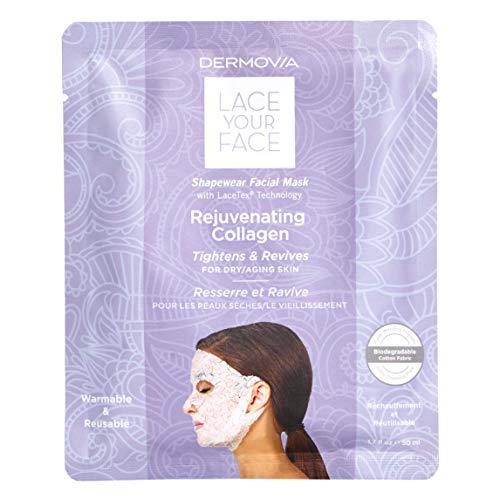 LACE YOUR FACE Patented Compression Facial Mask, AS SEEN ON SHARK TANK, Reusable Biodegradable Cotton Anti Aging Skin Care, Rejuvenating Collagen, Single