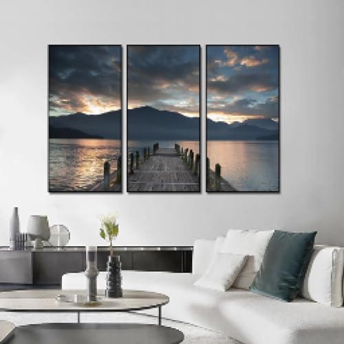 3 panneaux abstraits montagne rivière toile affiches pour décoration de la maison moderne
