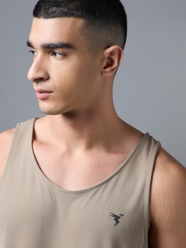 Image of TECHNOSPORT Men's Solid Slim Fit Scoop Neck Sports Innerwear Vest with TECHNOCOOL+ Quick Dry Anti Odour Anti Microbial 2 Way Stretch Soft & Smooth Activewear
