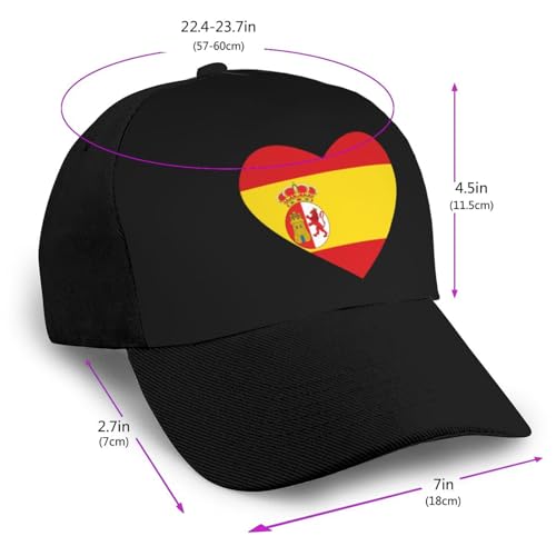 Flag of Spain Heart Unisex Classic Adjustable Curved Brim Baseball Cap, Trucker Hat2