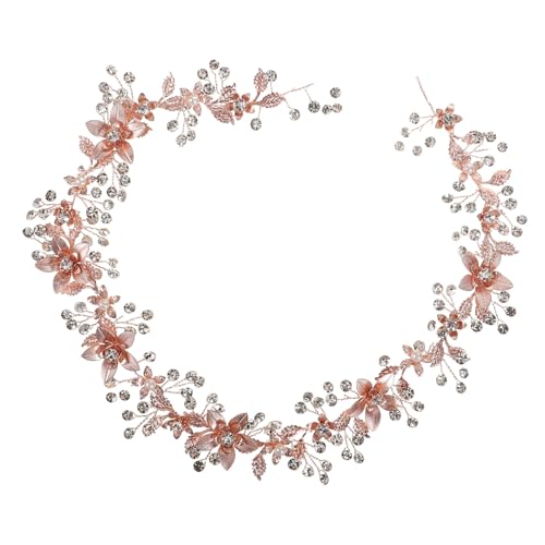 Hemoton Rose Gold Crystal Wedding Dress Belt Handmade Bridal Waistband Sash Accessory for Bridesmaids and Formal Occasions Cloth and Rhinestone Embellished