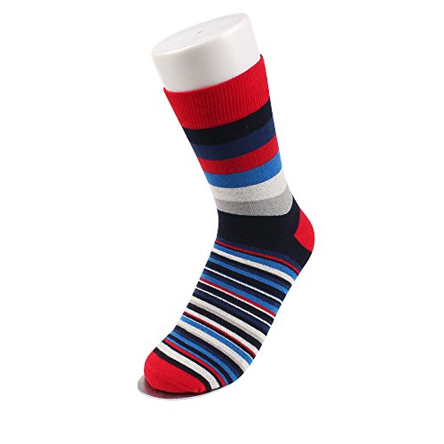 最安値 Xiaohawangメンズ 靴下 ハイソックス 綿 ポリエステル カラーストライプ おしゃれ 抗菌防臭 吸汗速乾 保温 5足組 春 秋 冬 セット4の価格比較