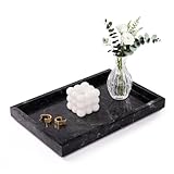 Homaura Marble Bathroom Tray for Countertop & Home Decor, Natural Decorative Marble Tray for Jewelry & Perfume Organizer, Luxury Stone Vanity Trays for Dresser, Kitchen Counter, 12' x 8', Gray Black