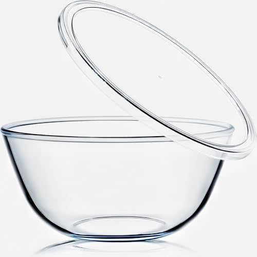 CGNWEEPS 4.7QT Large Glass Mixing Bowl with White Lid, Big Salad Bowl with Lid, Large Glass Bowls for Sourdough and Kithen
