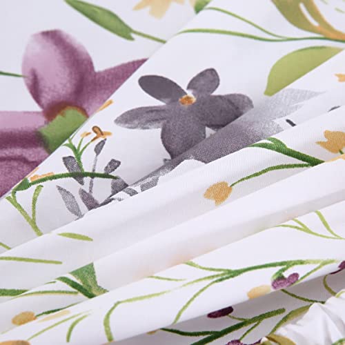 Winlife Queen Fitted Sheet Only - 100% Long Staple Cotton - Deep Pocket Fits Mattress Upto 18 Inches - Botanical Lilac Flowers Printed Fitted Sheet #TOP7