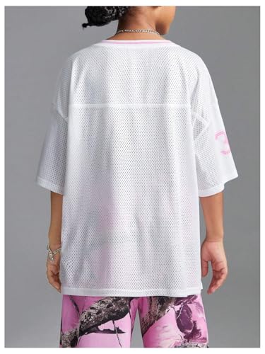 SweatyRocks Girl's Number Letter Print Jersey Shirt V Neck Half Sleeve Mesh T Shirt Streetwear2