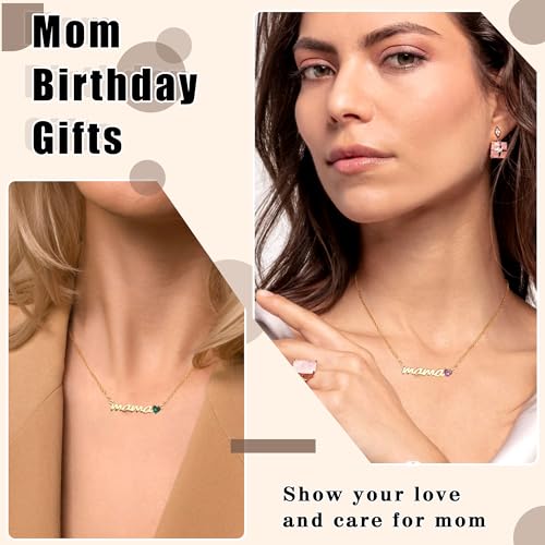 Stocking Stuffers for Mom, Birthday Gifts for Mom Birthstone Necklace for Women 14K Gold Plated Mama Necklace Christmas Gifts for Moms Mothers Mother in Law Trendy Pendant Jewelry3
