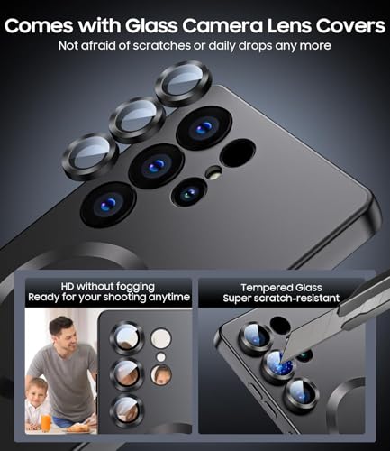 Image of DIZORO Samsung S23 Ultra case Compatible with Mag Safe Matte Luxury Metallic Luster Flexible TPU Shockproof Back Cover with Camera Protector Lens - Black