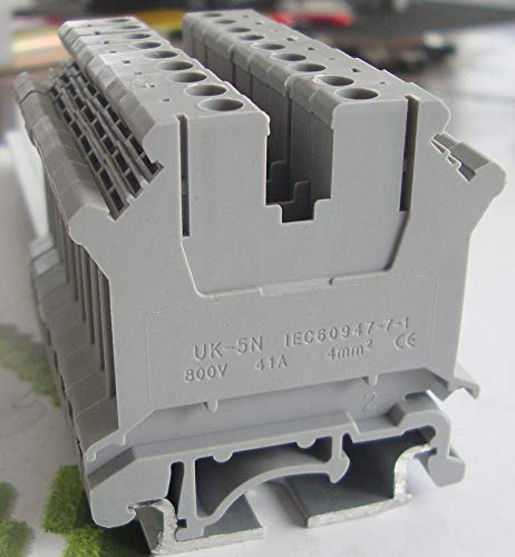 100 Pcs UK5N DIN Rail Terminal Block Screw Clamp Connector 800V 41A - Grey