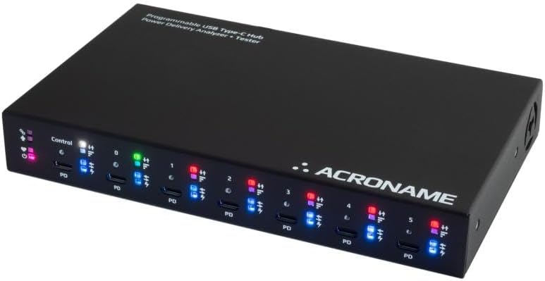 Acroname USBHub3c Pro, USB-C Hub with 8 Ports, 10Gbps SuperSpeed Data Transfer, Power Delivery Analyzer & Tester, Dual-Power USB-C Ports with Individual Control