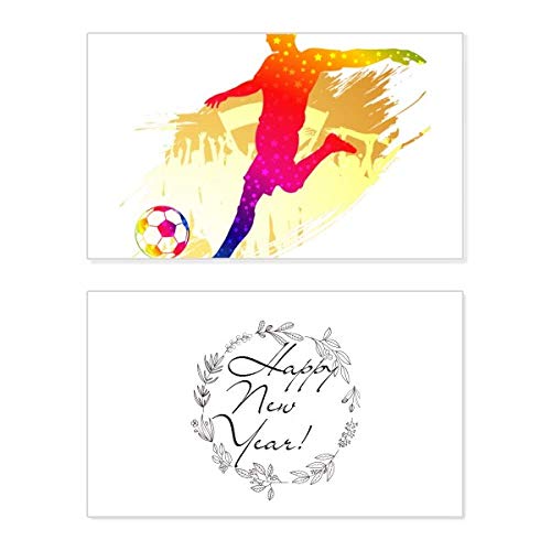 Tarjeta de año nuevo de fútbol con ilustración dinámica de jugador