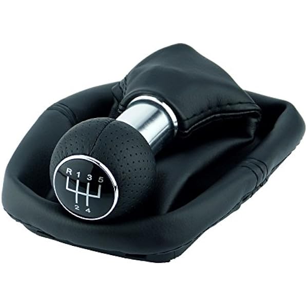 L&P Car Design GmbH L&P A252-7 mieszek zmiany biegów w kolorze czarnym gałka dźwigni zmiany biegów ze skóry, rama z 5 biegami z gałką 23 mm jako Plug Play część zamienna do 1J071113