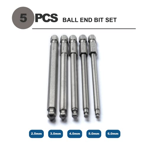 Vesttio Ball End Hex Head Metric Allen Wrench Screwdriver Bit Set 5Pcs 2.5Mm 3Mm 4Mm 5Mm 6Mm 1/4 Inch Hex Shank 4 Inch/100 Mm Length S2 Steel With Magnetic For Power Screwdriver Drill Impact Driver #TOP2