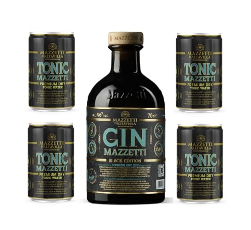 Gin London Dry Mazzetti con Box di 4 Toniche Mazzetti (Gin Black Mazzetti)