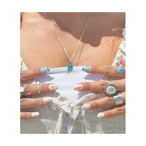 Turquoise with Amber Bird Pendant Necklace, Sterling Silver Genuine Boho Western Jewelry Gift for Birthday - Image 4