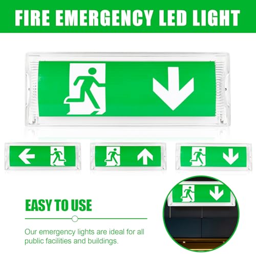 Dauerlicht LED Notleuchte IP65, Fluchtwegleuchte Notlicht mit 4 Notausgangspiktogramm bestens Notbeleuchtung mit Notstromakku 3h beleuchtetes Notausgangsschild für öffentliche Plätze (35.5x13.5x8cm)