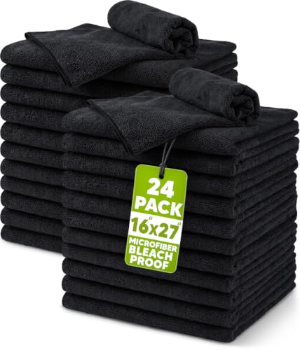 Utopia Towels Microfiber Bleach Safe Salon Towel 16 by 27 inches 24 Pack Gym Hand Towels Black