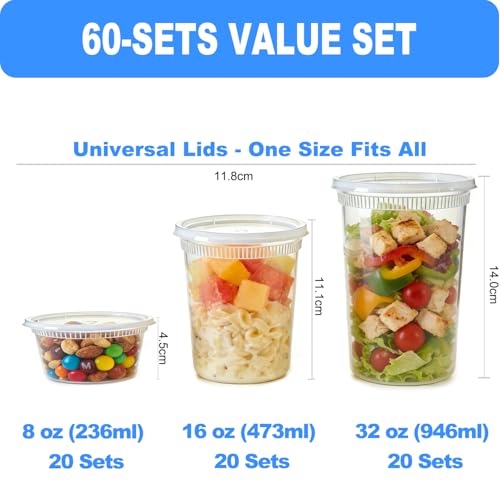 Pure Future 60 Sets (120-Pack) Deli Containers with Lids - Airtight Freezer Containers for Food Storage, Assorted 8oz, 16oz, 32oz Plastic Soup & Meal Prep Bowls, Microwave Safe by Pure Future - Image 4