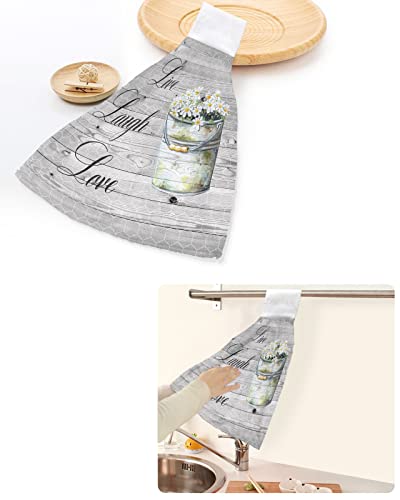 Mishkin Kitchen Hanging Hand Towels With Hook & Loop Closure, 1 Pack - Live Laugh Love With Daisy Vintage Barn Wood, 14"X18" Polyester Absorbent Tie Towels Dish Towel For Laundry Room Bathroom #TOP5