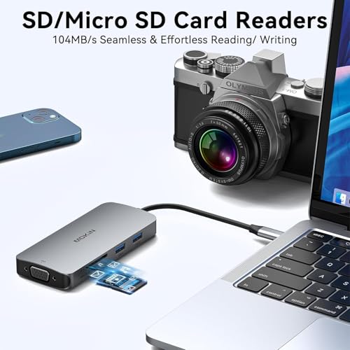 Image of MOKiN USB C Multiport Adapter for MacBook Air /Pro, Mac Dongle, 9 in 1 USBC to DP Adapter, USB A&C3.0 5Gbps, SD /microSD Card Reader, 100W PD, USB C Hub for Dell, Lenovo, HP, etc.