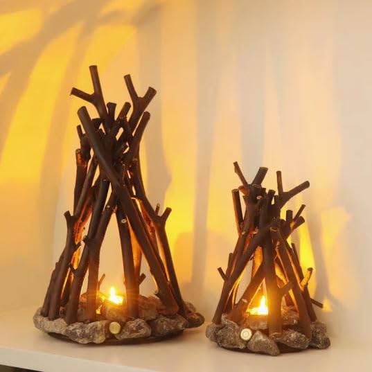 Lampada da Tavolo a Forma di Falò In Legno Chiaro, 3 Modalità, Corpo Realistico a Forma di Ramo D'albero per Camera da Letto, Ufficio e Relax M