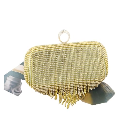 HKYBCF Bolsos de pedrería Bolso de mano con borlas diamantes for mujer, bolso cristales for noche, boda, banquete, cena(Gold)