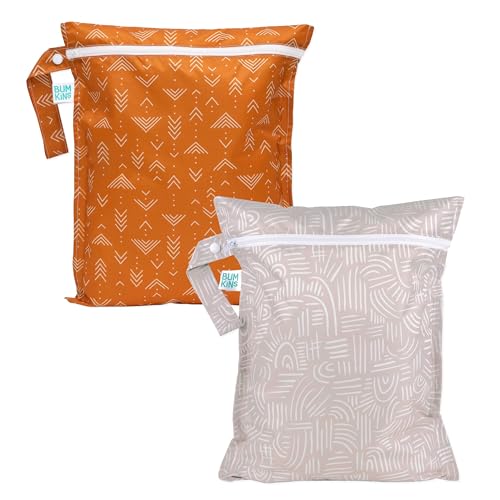 Image of Bumkins Waterproof Wet Bags for Baby, Travel, Swimsuit, Cloth Diapers, Pump Parts, Gym Clothes, Toiletries, Strap to Stroller, Zipper Reusable Bag, Packing Pouch 2-Pack